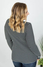 Load image into Gallery viewer, Harper Henley Top- Black w/ White Stripes