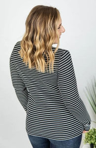 Harper Henley Top- Black w/ White Stripes