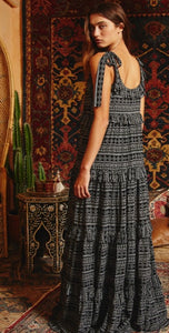 Tiered Aztec Print Dress- Black