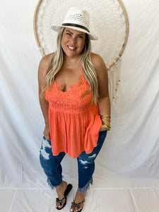 Crochet Lace Tank Top- Bright Orange